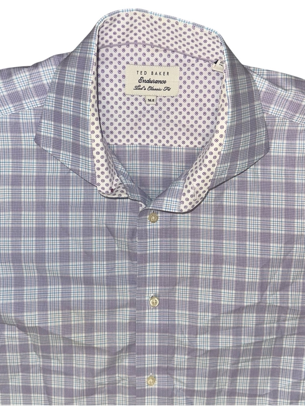 Ted Baker Endurance Purple Plaid Dress Shirt 16.5 Classic Fit Button Up Blue